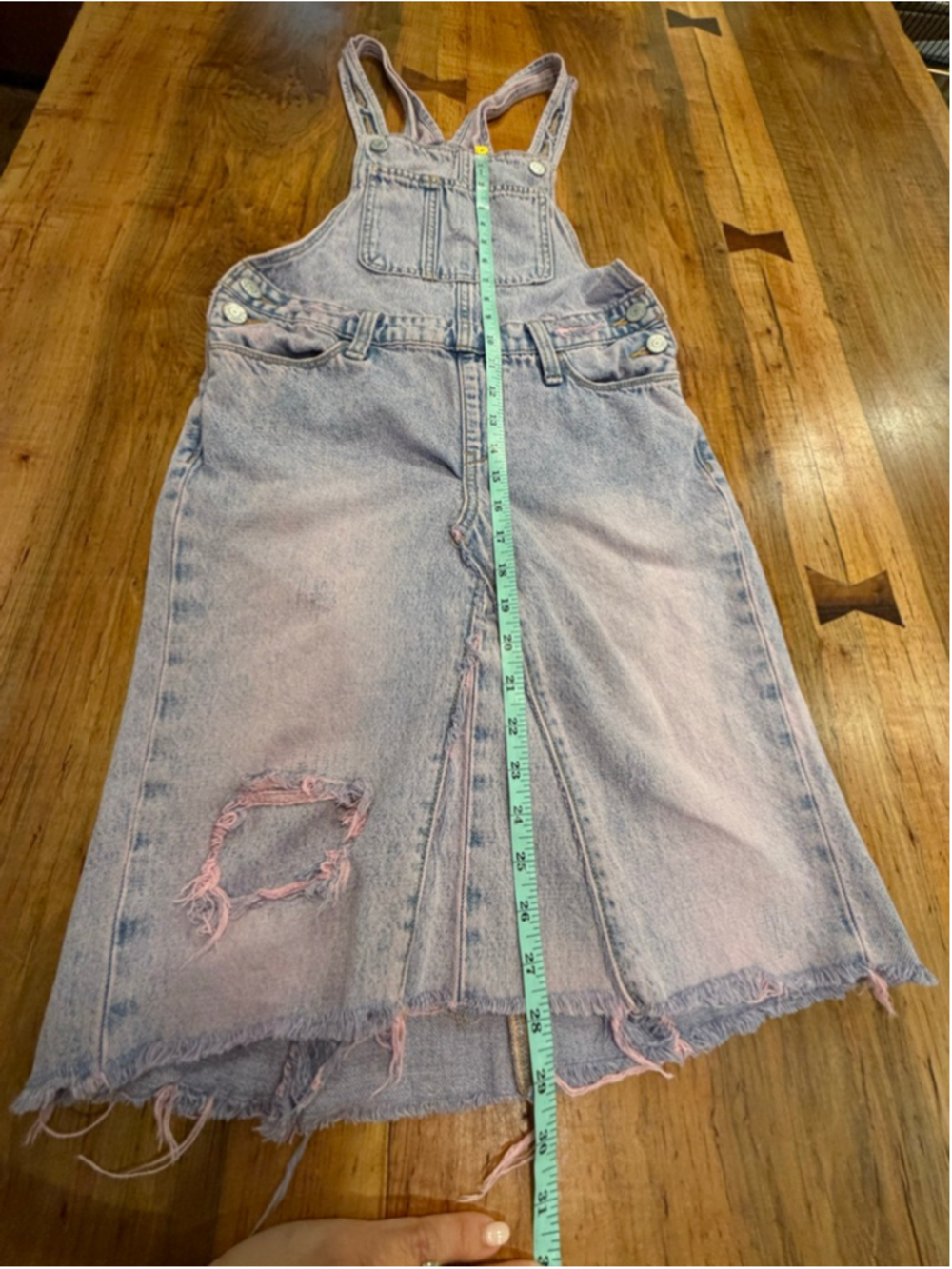 Old Navy Girls Denim Overall Dress Size L 10-12 Distressed Acid Wash Pink Tint - Picture 9 of 10